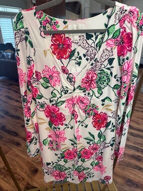 Lilly Pulitzer White Floral Long Sleeve Dress with Pink & Green